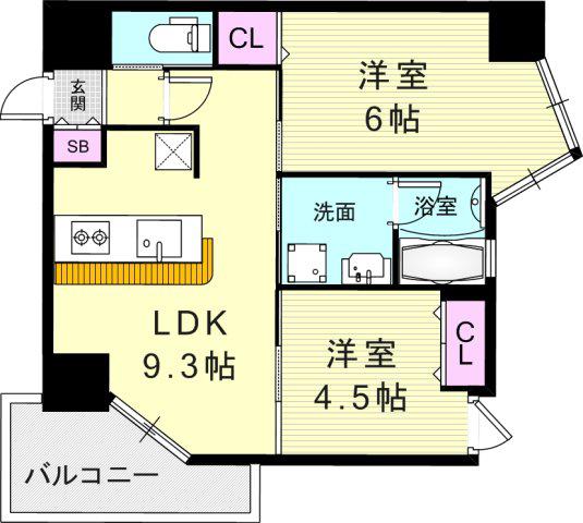 プリオーレ神戸大開通(2LDK/6階)の間取り写真