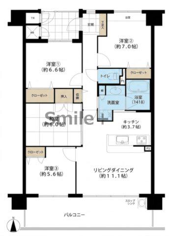 リビンコート問屋町ウエスト(4LDK/5階)の間取り写真