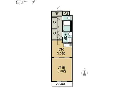 ミカーサ安島(1DK/2階)の間取り写真