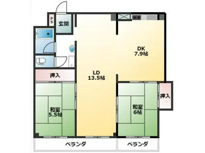 チサンマンション和地山(2LDK/5階)の間取り写真