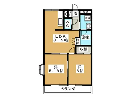 REFINE・箕浦(2DK/1階)の間取り写真