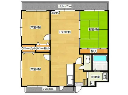 片縄ハイツ(3LDK/2階)の間取り写真