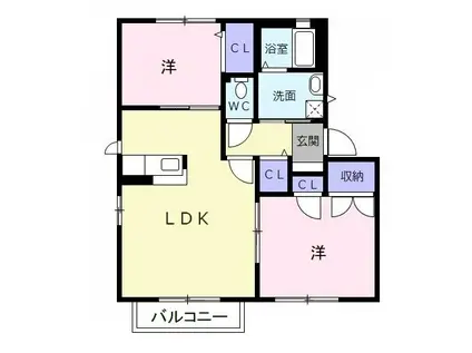 ファミーユ樹 B棟(2LDK/2階)の間取り写真