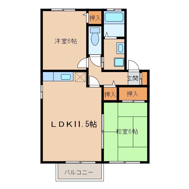 グランシャリオ B棟(2LDK/2階)の間取り写真
