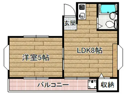 萱野マンション(1LDK/1階)の間取り写真