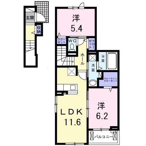 クラール ディ ヴェルト(2LDK/2階)の間取り写真
