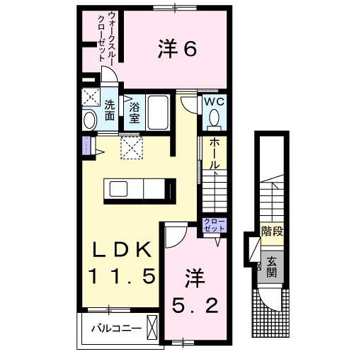 サニーブリーズ五日市観音II(2LDK/2階)の間取り写真