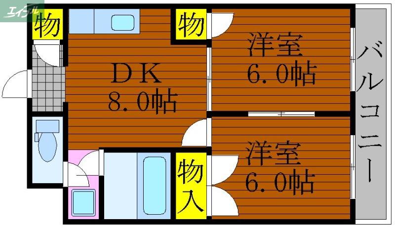 笹山マンション(2DK/7階)の間取り写真