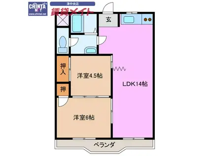 ガーデンヒルズ2号館(2LDK/1階)の間取り写真