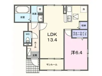パーシモンI(1LDK/1階)の間取り写真