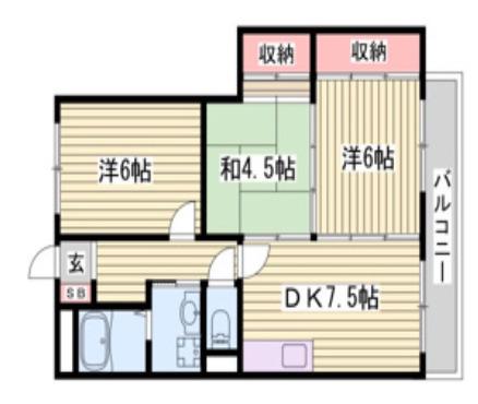 メゾン北山(2DK/2階)の間取り写真