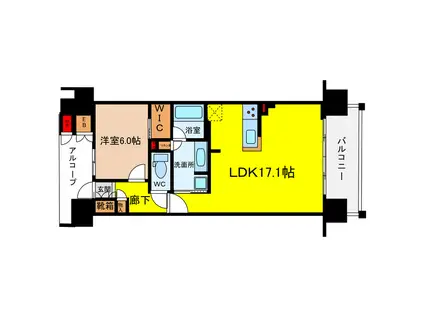シエリア大阪天神橋(1LDK/3階)の間取り写真