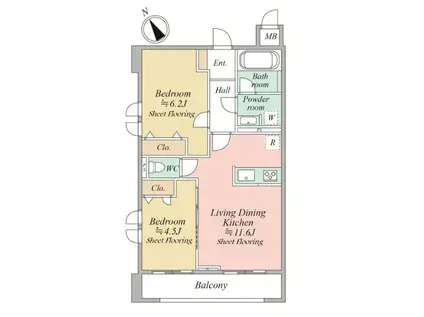 MOCXION KAWA(2LDK/2階)の間取り写真