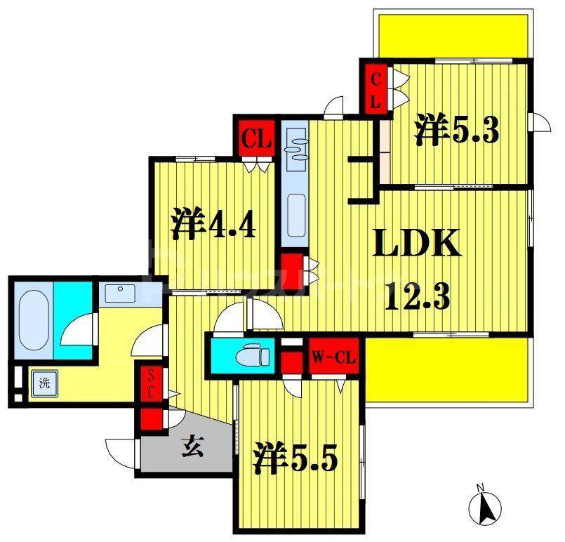 プランドール南流山(3LDK/3階)の間取り写真