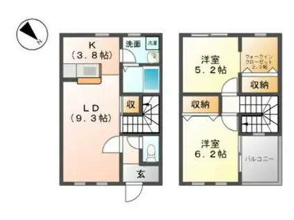 アガサス砂場北(2LDK/1階)の間取り写真