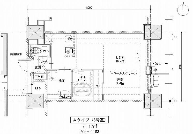 ノルデンハイム同心(1LDK/4階)の間取り写真