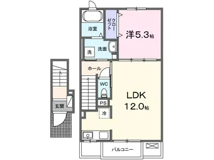 カーサ伊奈(1LDK/2階)の間取り写真