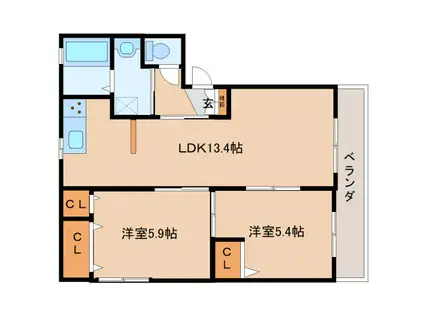 ヴィラ・ライスシャワー(2LDK/1階)の間取り写真