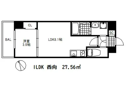リヴィアスコウベラメール(1LDK/4階)の間取り写真
