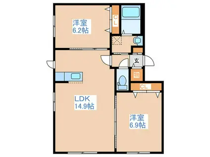 プラザ美園B(2LDK/4階)の間取り写真