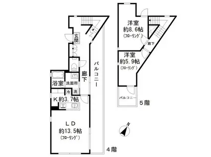 W-HOUSEIII(2LDK/4階)の間取り写真