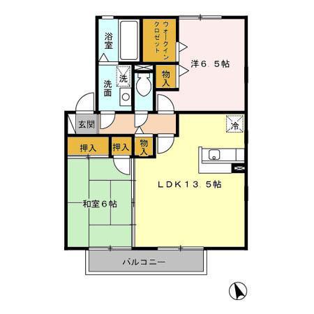 リビングタウン小森野壱番館C棟(2LDK/2階)の間取り写真