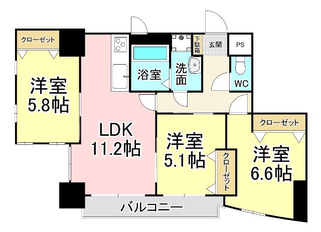 MDIロイヤルレジデンス大手町(3LDK/3階)の間取り写真