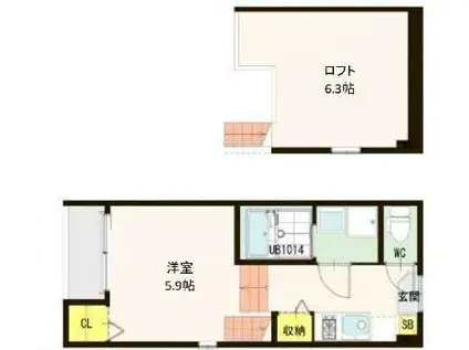 ハーモニーテラス八軒小路(1K/1階)の間取り写真