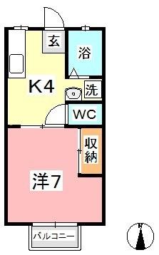 グリーンヒルズF棟(1DK/2階)の間取り写真