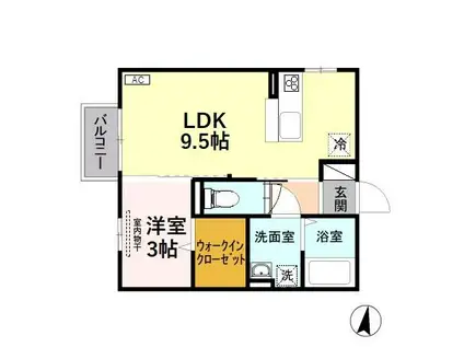 アクシス B棟(1LDK/2階)の間取り写真