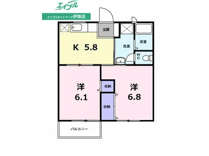 アーバンパレスB棟(2K/1階)の間取り写真