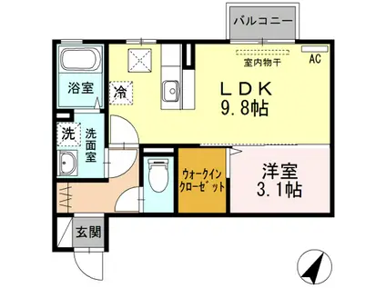 マリオンIII 103(1LDK/1階)の間取り写真