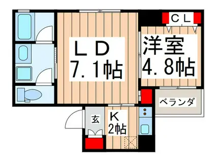 AMORE HOMMACHI ウエスト(1LDK/2階)の間取り写真