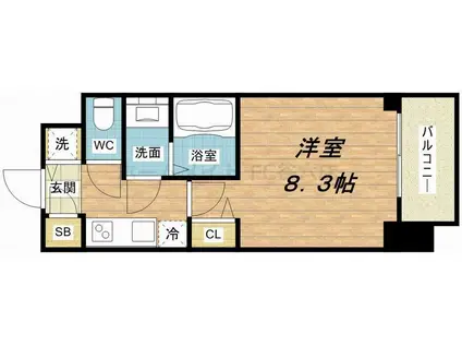 スワンズ谷町セントシティ(1K/2階)の間取り写真