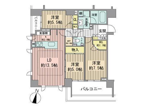 コンフォリア札幌植物園(3LDK/13階)の間取り写真