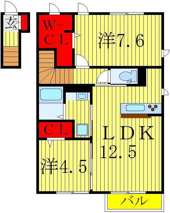ステラC(2LDK/2階)の間取り写真