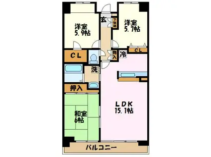 シエスタ大倉山(3LDK/2階)の間取り写真