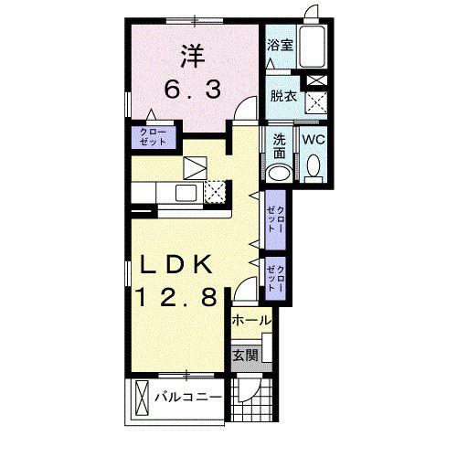 プラシードナツメE(1LDK/1階)の間取り写真