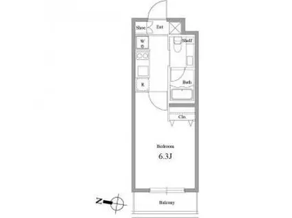 ファインライツ氷川台(1K/4階)の間取り写真