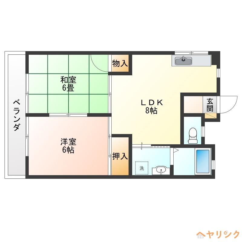 富弘ビル(2LDK/4階)の間取り写真