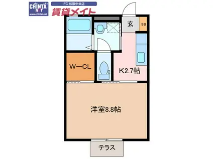 エクレール泰山 B棟(1K/1階)の間取り写真