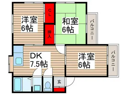 フラワーハーモニー(3DK/1階)の間取り写真