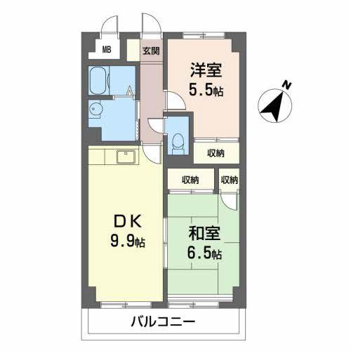 ジュネス南蔵王 弐番館(2DK/3階)の間取り写真
