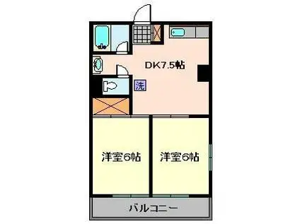 高砂サマリヤマンション(2DK/5階)の間取り写真