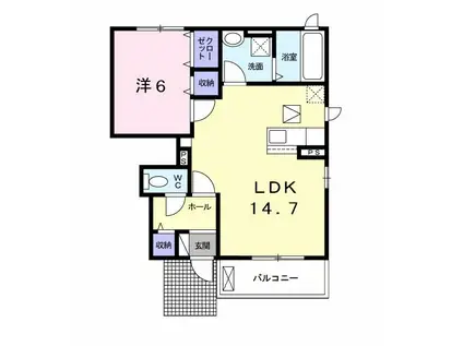 グランパレス カシマ I(1LDK/1階)の間取り写真