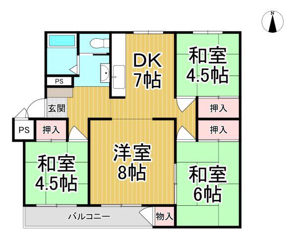 逆瀬川ハイツ5号棟(4DK/5階)の間取り写真