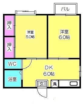 ファーストインビバリーヒルズA棟(2DK/3階)の間取り写真