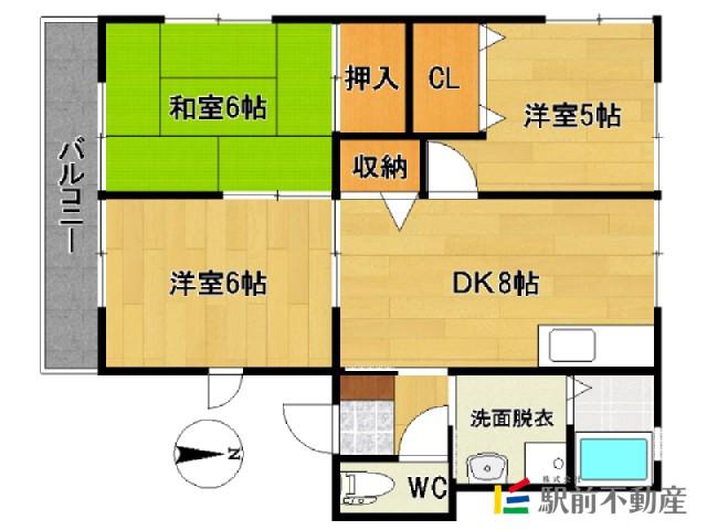 サンハイム横枕(3DK/1階)の間取り写真