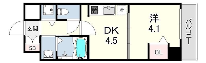 千葉・立花(1DK/6階)の間取り写真