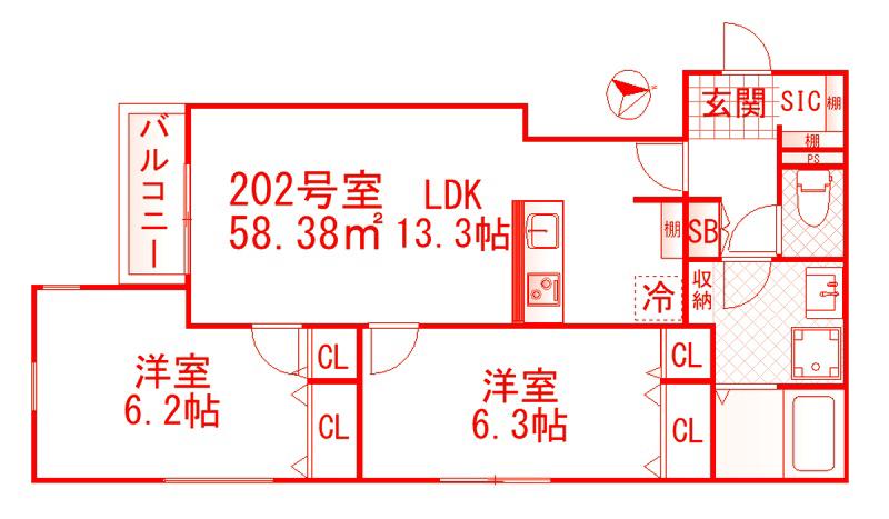 ヴィラージュ戸塚II(2LDK/2階)の間取り写真
